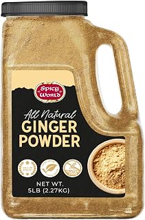Spicy World Ginger Powder 5 LB Jar – Gluten Free, Bulk Ground Dried Ginger Root, Pure Zingiber Officinale, Warm & Spicy Flavor for Cooking, Baking, and even Teas