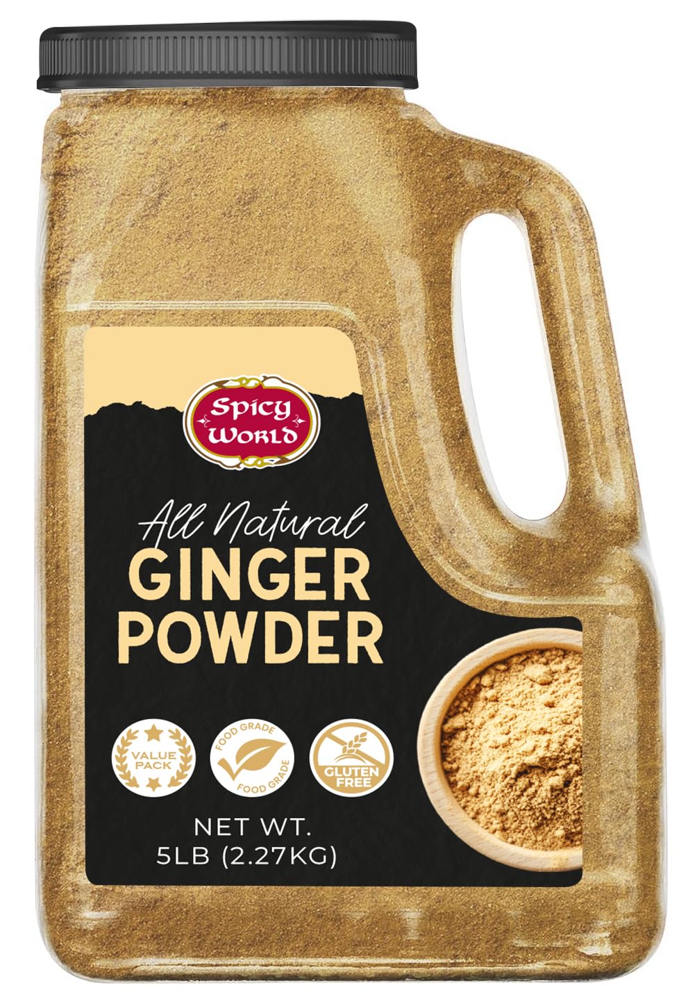 Spicy World Ginger Powder 5 LB Jar – Gluten Free, Bulk Ground Dried Ginger Root, Pure Zingiber Officinale, Non-GMO, Warm & Spicy Flavor for Cooking, Baking, and even Teas