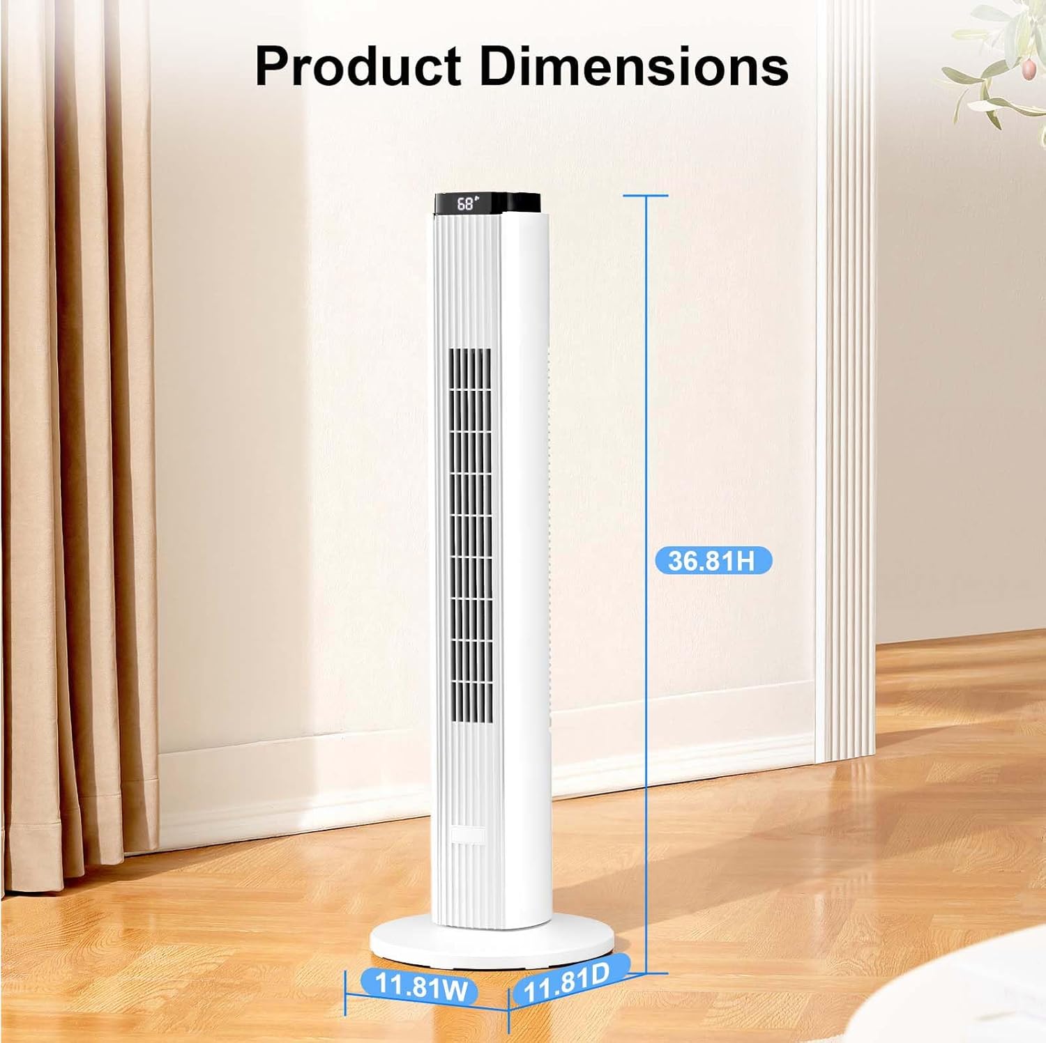 Antarctic Star 37-Inch Bladeless Portable Tower Fan 80°Oscillating,Quiet Cooling with 12H Timer Remote Control, 6 Speed, 4 Modes, LED Display,Standing Fan Powerful for Bedroom Office Dorm, White