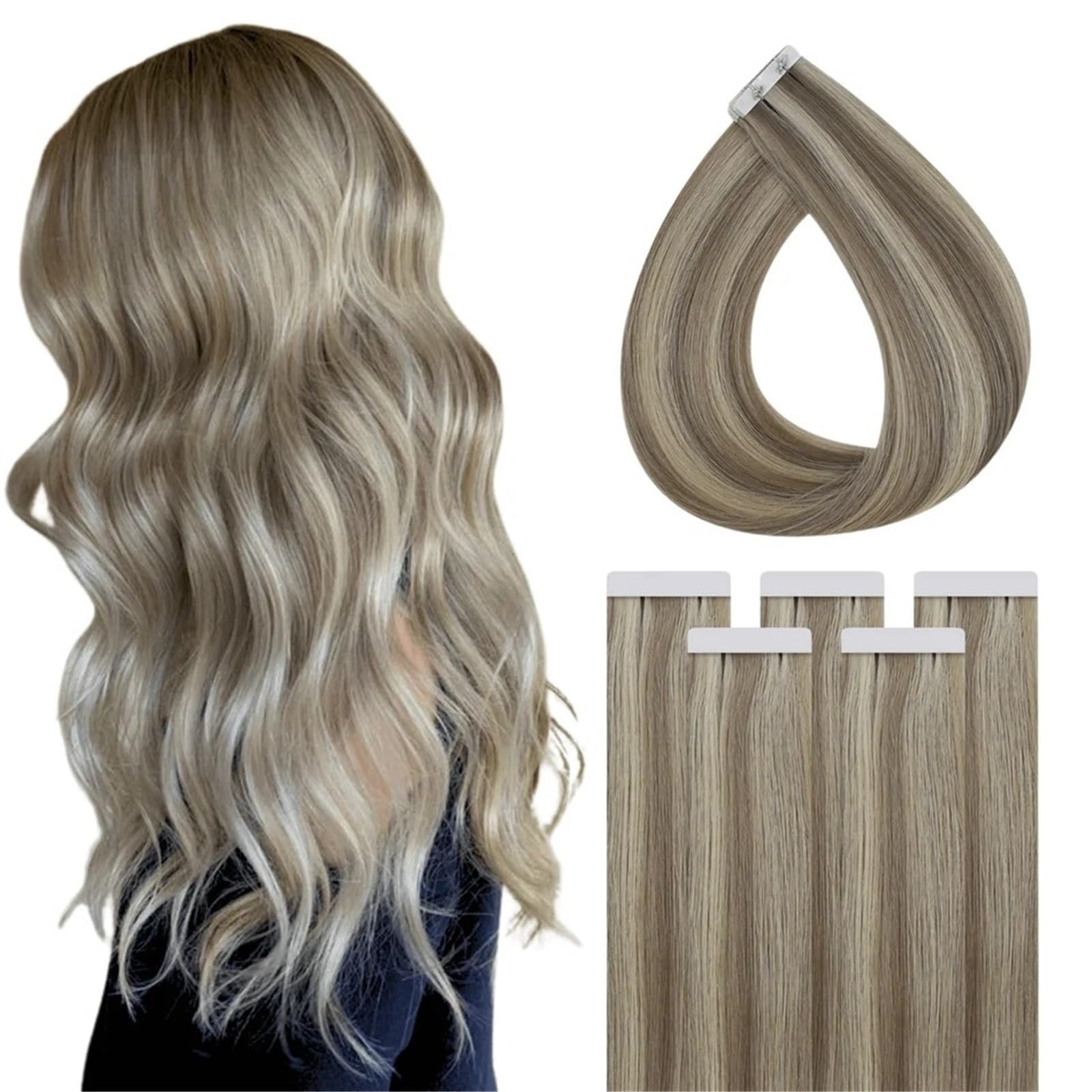lungo Estensioni dei capelli con nastro adesivo vergini umani 5 pezzi(P19-60,24 inches 2.5g-pc)
