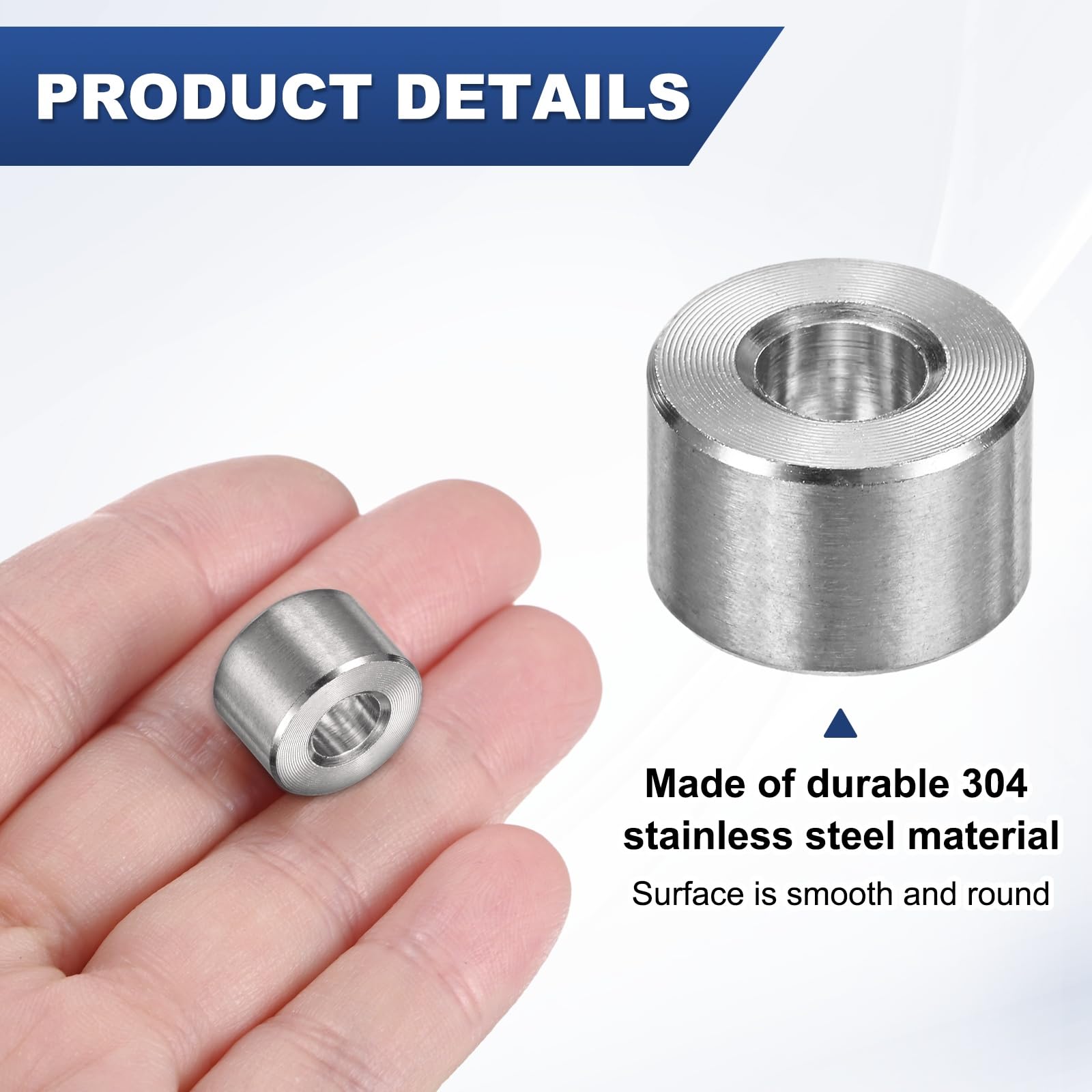 M METERXITY 15PCS M6 304 Stainless Steel Spacers 6mm ID x 14mm OD x 9mm l Metal Screw Standoff Bushing Plain Finish Round Spacer 304 Stainless Steel for Screws Bolts Silver - Image 2