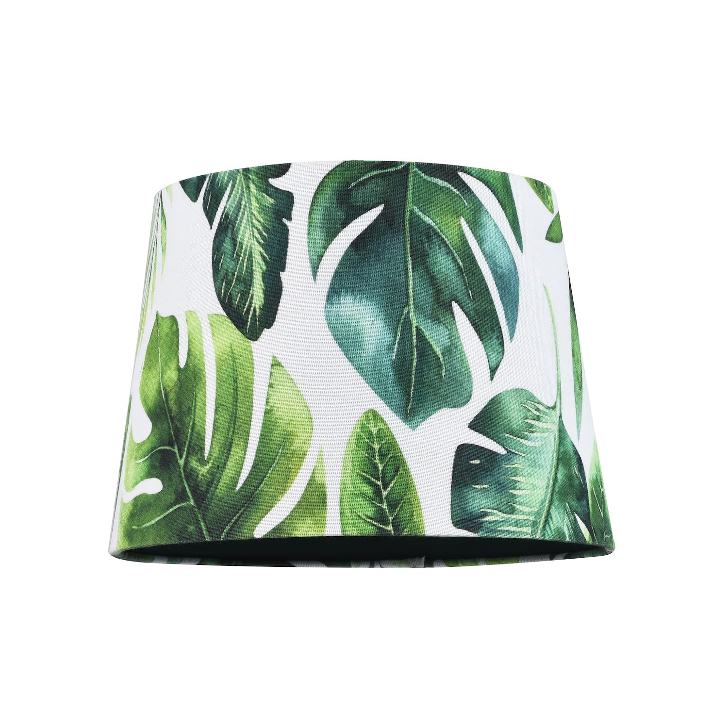 Modern Palm Leaf Themed 25cm Drum Lampshade in Green and White Linen Fabric with Inner Forest Green Fabric Lining by Happy Homewares