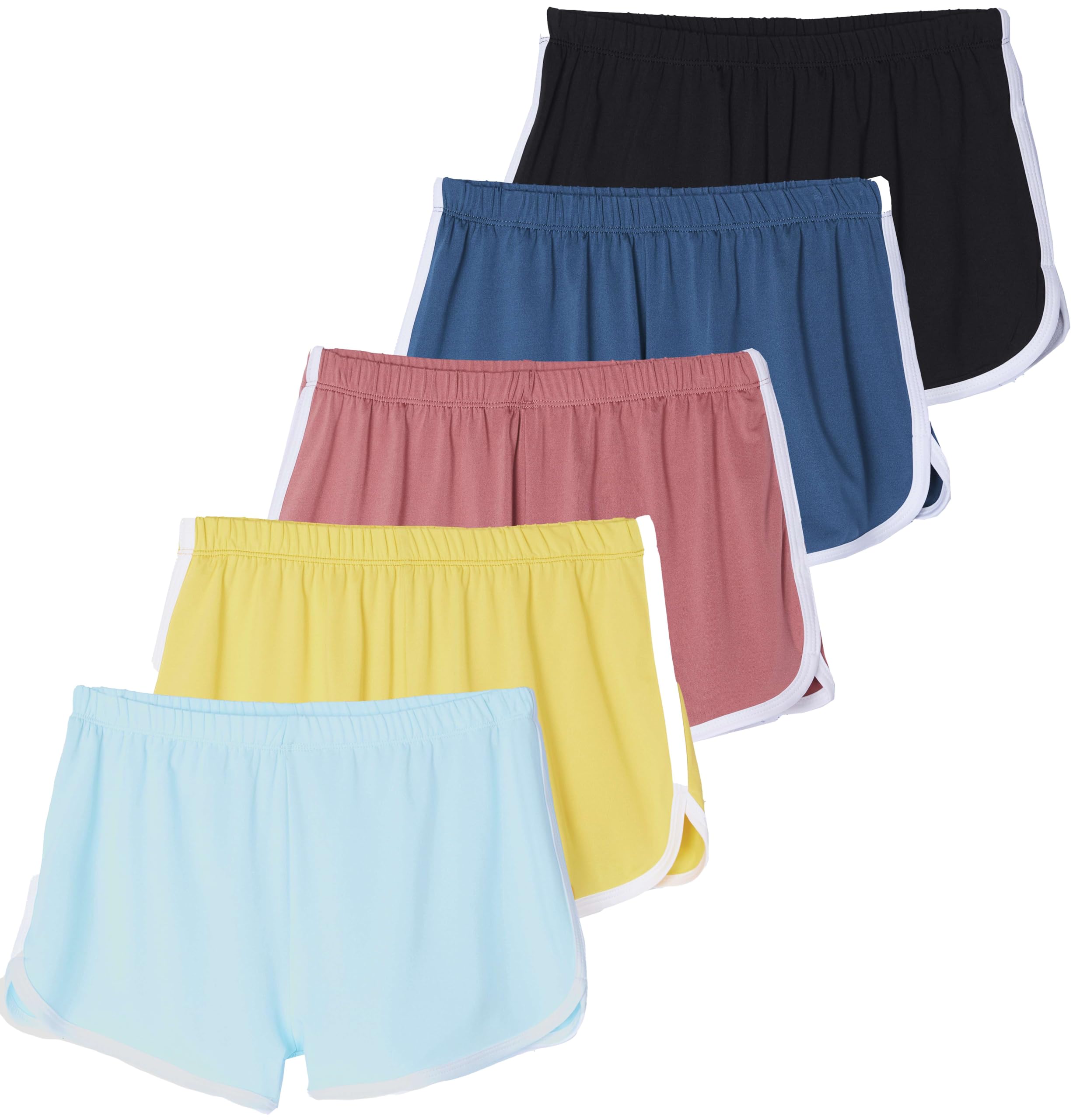 Real Essentials 5 Pack: Girls' Dry-Fit Athletic Dolphin Shorts for Youth Kids Teens Running Gym Sports (Ages 4-16)