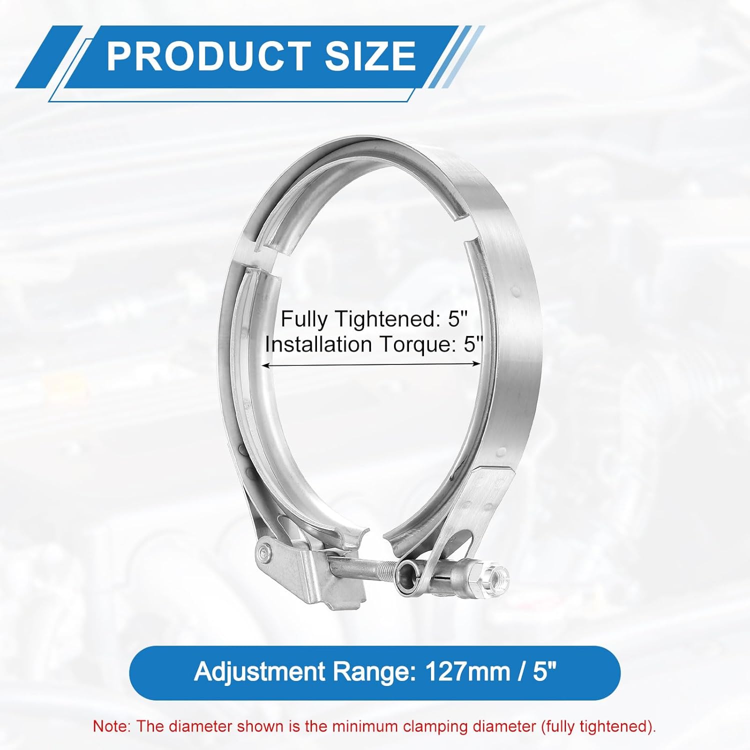 uxcell 5" V Band Clamp 304 Stainless Steel for Exhaust Systems Downpipe Exchange Exhaust Accessories, Adjustment Range 127mm / 5inch