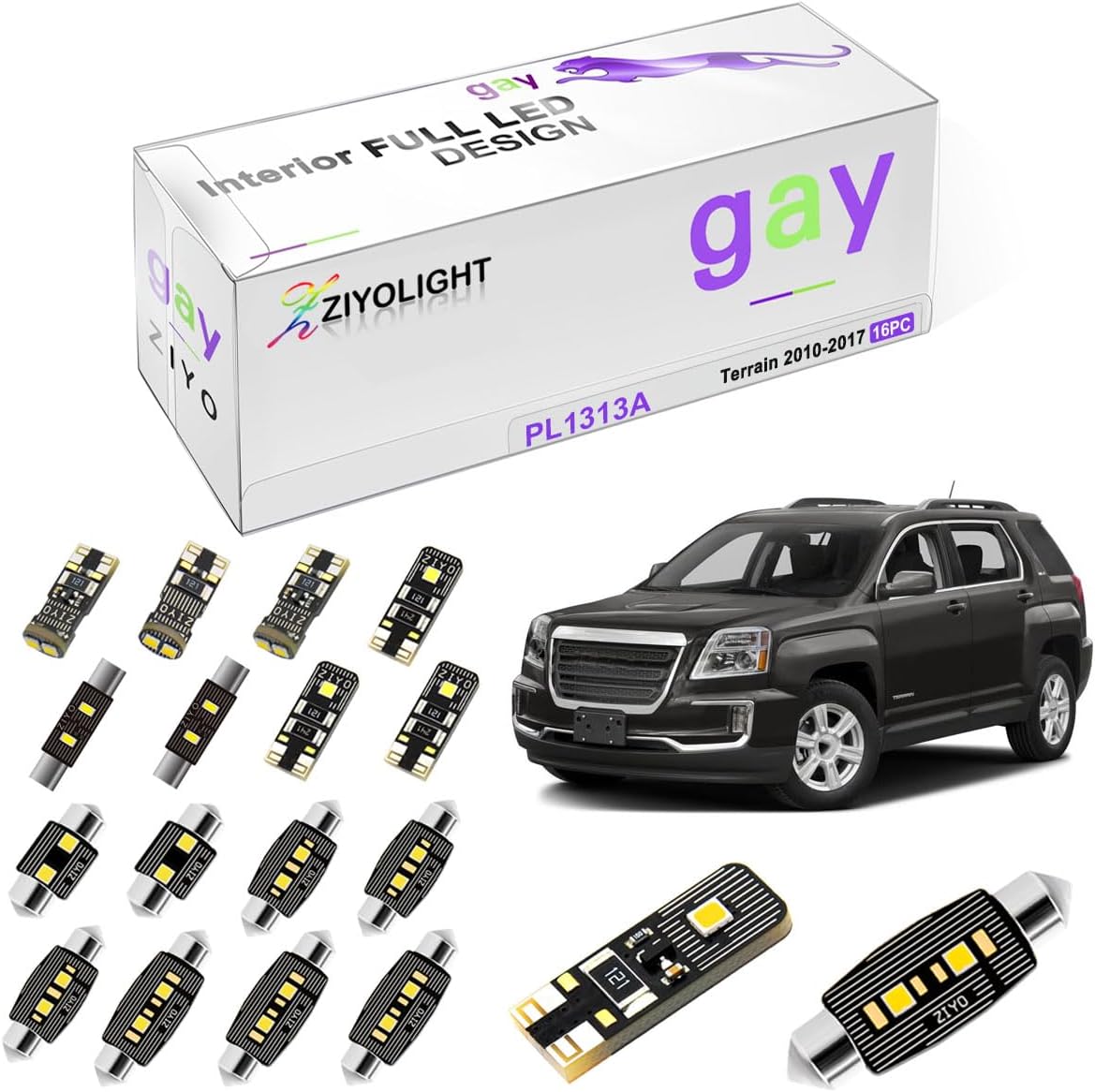 PL1313A LED Interior Light kit for GMC Terrain 2010-2017, 6000K White Dome Lights Accessories Replacement Package, LED Light Bulbs Upgrade (15 Bulbs)