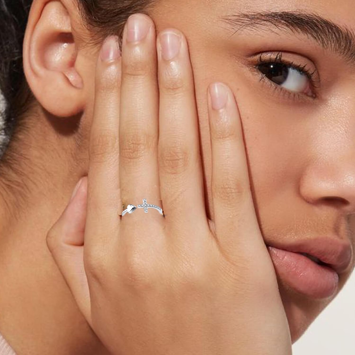 Christian Gifts S925 Sterling Silver Cross Ring for Daughter Women Cubic Zirconia Sterling Silver Adjustable Ring Christian Pray Cross Thumb Rings With Inspirational Card - Image 2