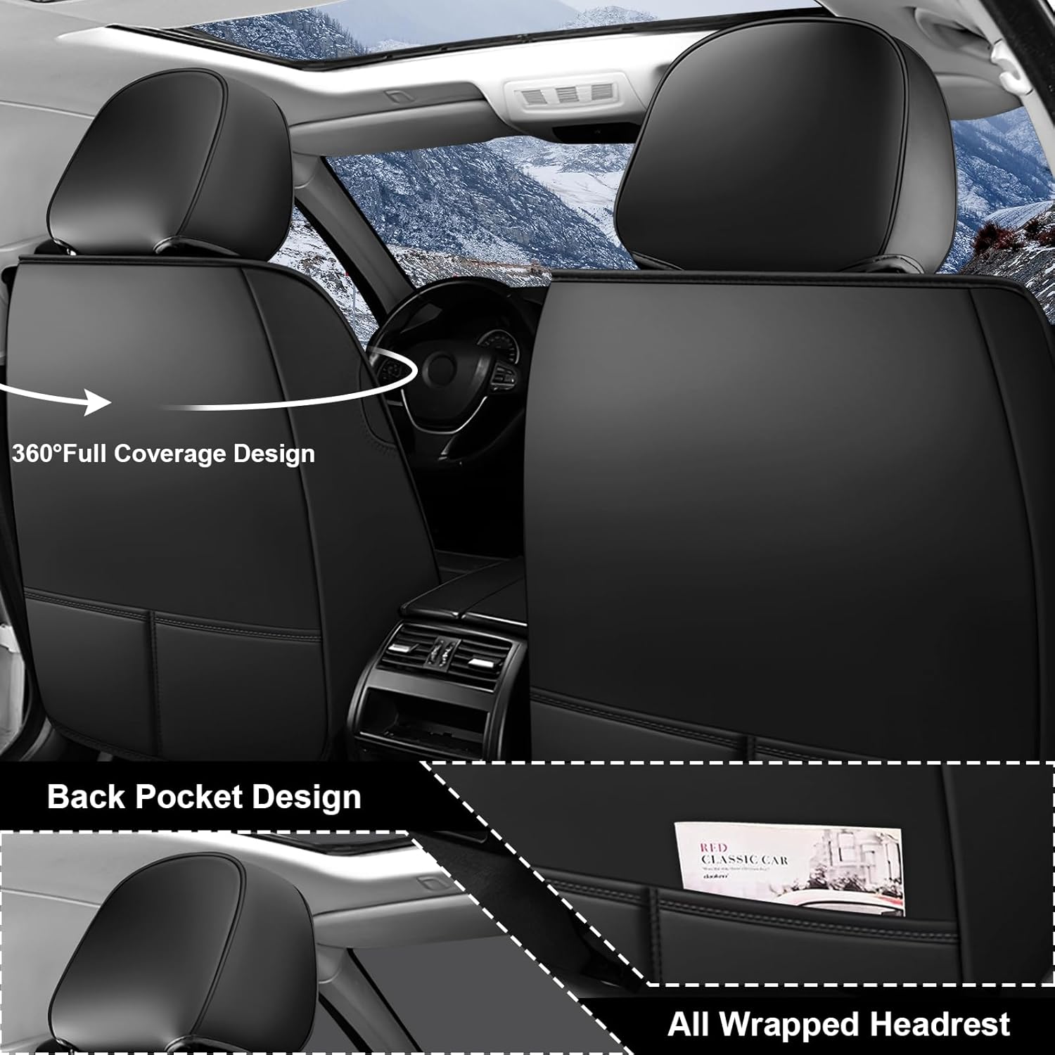 Car Seat Covers Full Set for Honda Civic 2000-2025, Waterproof Nappa Leather Car Seat Cover, Anti-Slip & Comfortable Car Seat Protector&Accessories(Black Red)