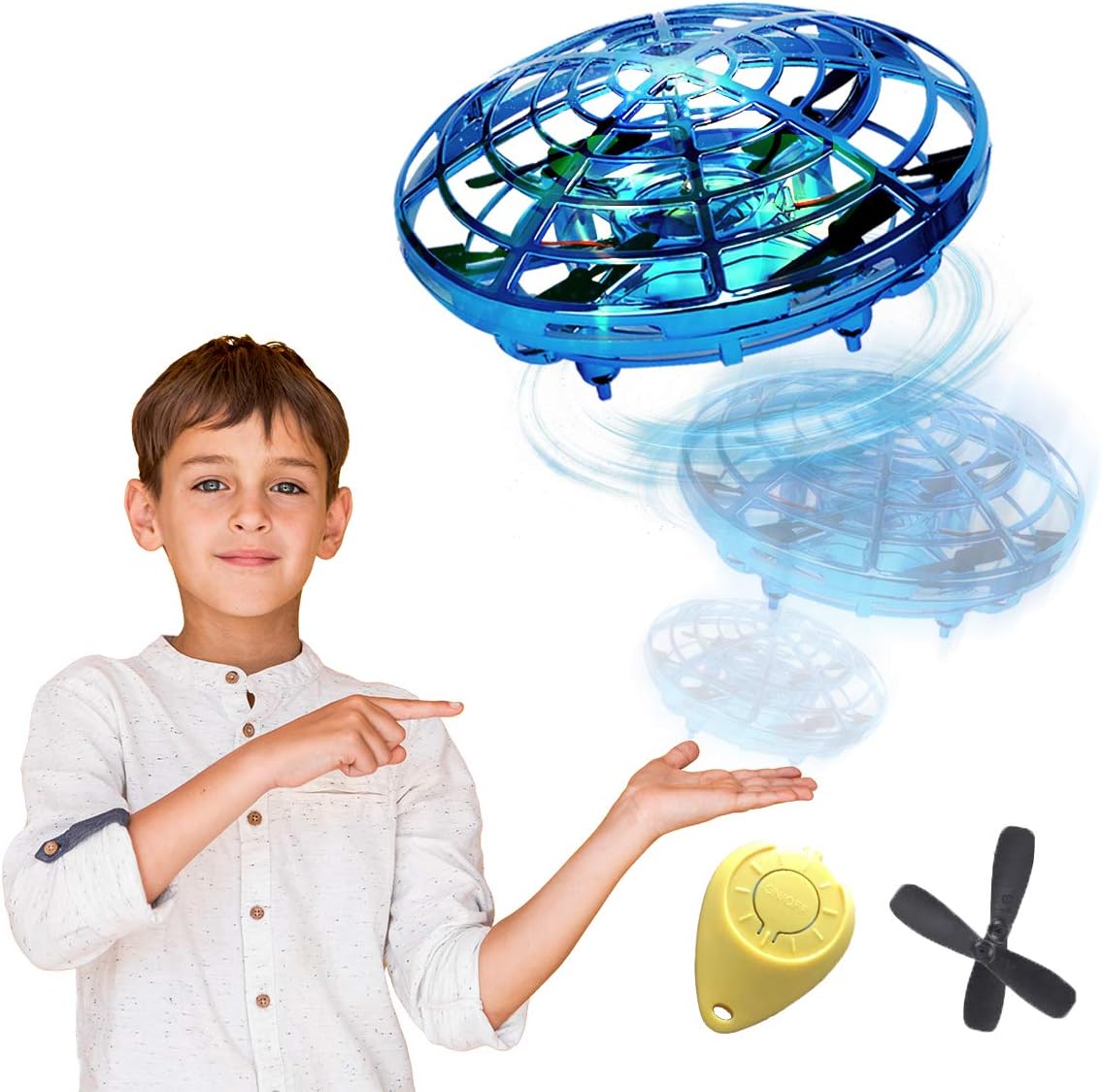 Hand Operated Drones for Kids or Adults, Light Up Joy Flying Ball Drone, Helicopter Mini Drone, Easy Indoor Small Flying Toys for Boys or Girls (Blue)