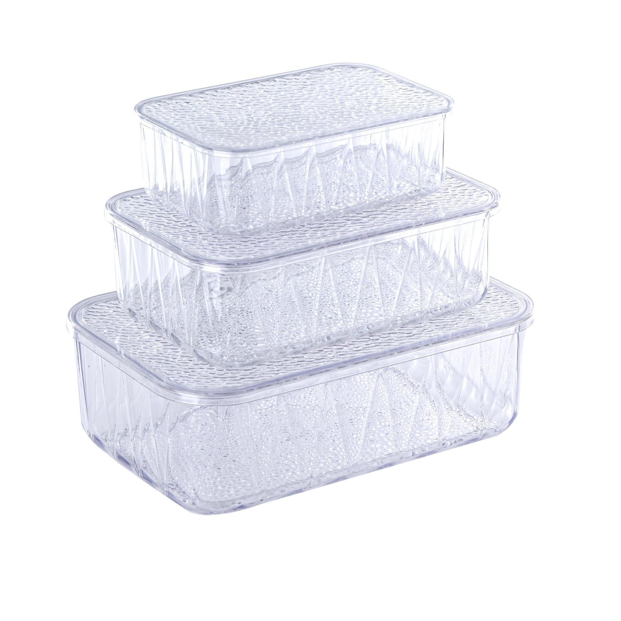 Kuber Industries 3 Pcs Acrylic 1200-2700-4600 ml Kitchen Food Storage Container for Home with Lid | Freeze Organizer Items and Storage Organizer Box for Snacks and Dry Fruits | Transparent