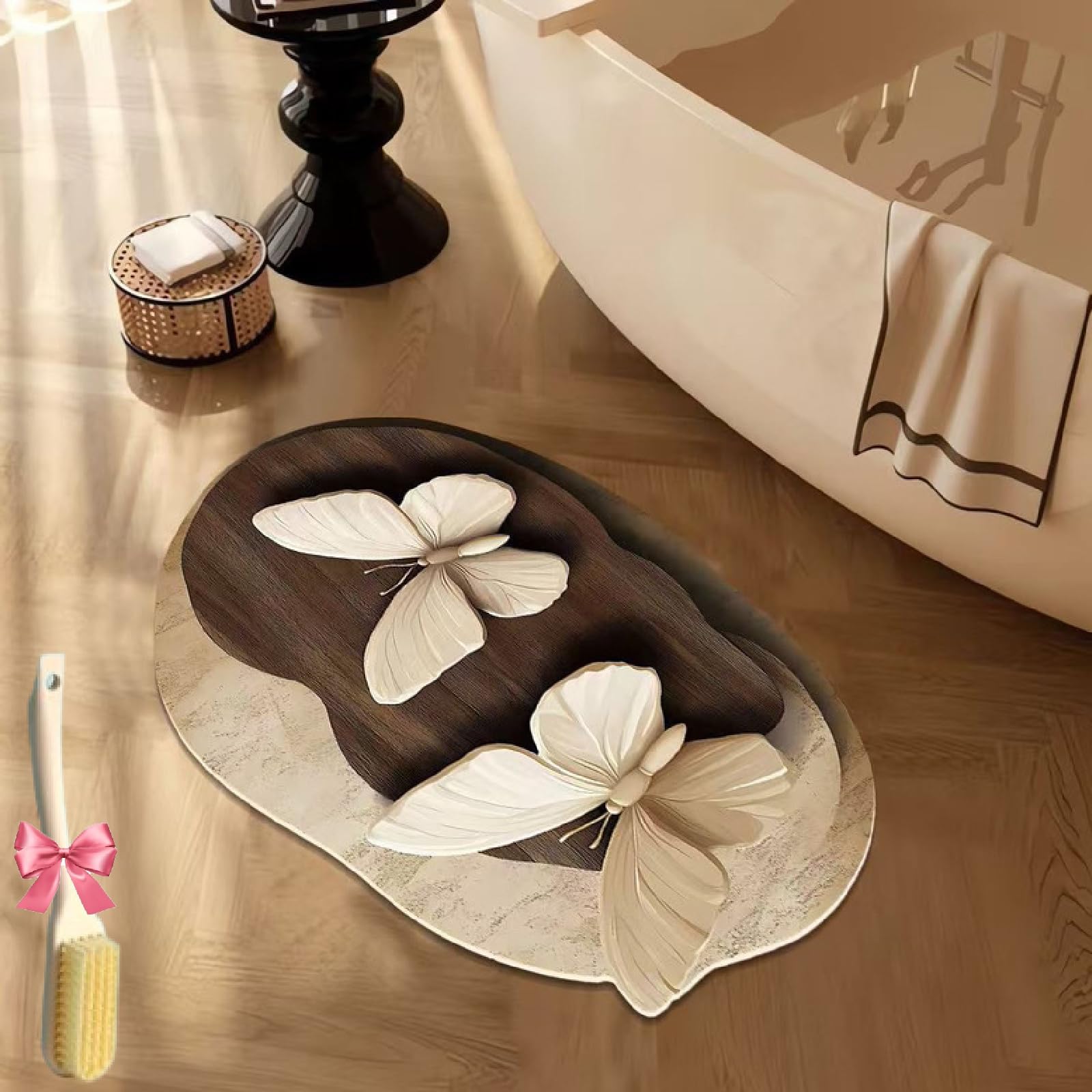 Tapis de sol 3D motif papillon pour une salle de bain moderne