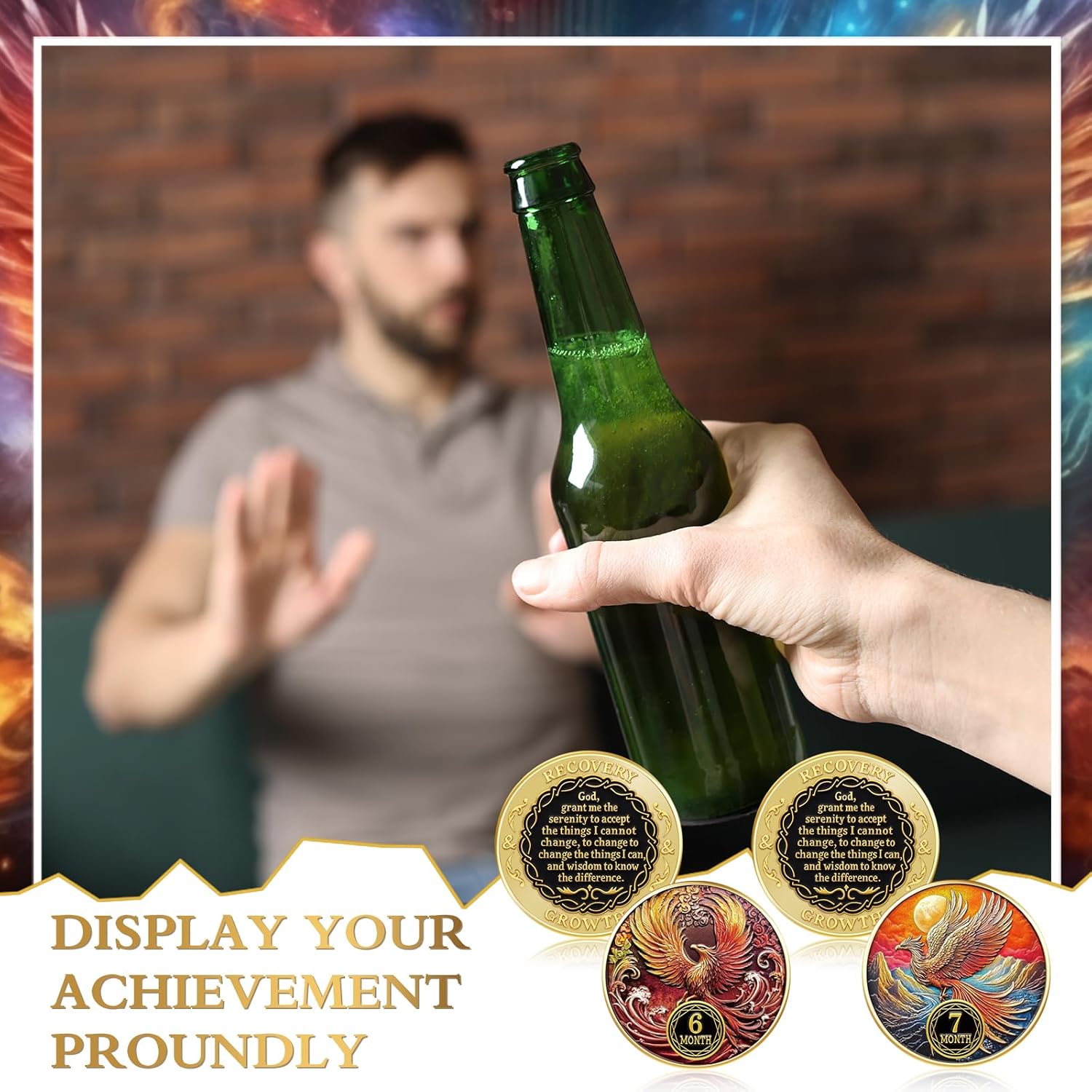 Blueweenly 14 Pcs Aa Sobriety Coins Set - 24 Hour Newcomer & 1-11 Month Recovery Chips Sober Anniversary Tokens Bulk Sobriety Gifts for Men and Women(Phoenix)