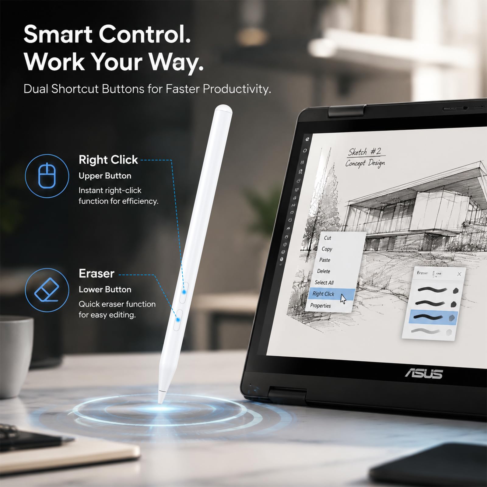 Lápiz capacitivo para portátil ASUS con pantalla táctil, recargable MPP 2.0