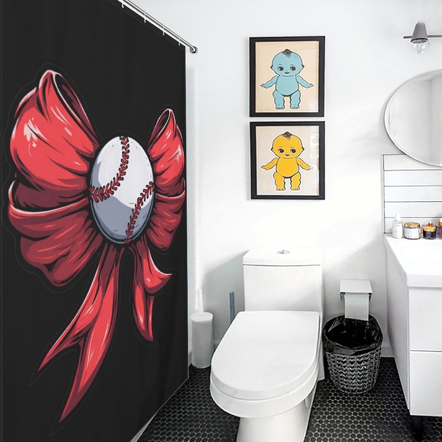 Softball Bow Shower Curtain 46.85x70.87Inch（119x180cm） Polyester Bath Curtain Shower Curtains Printed Decorative