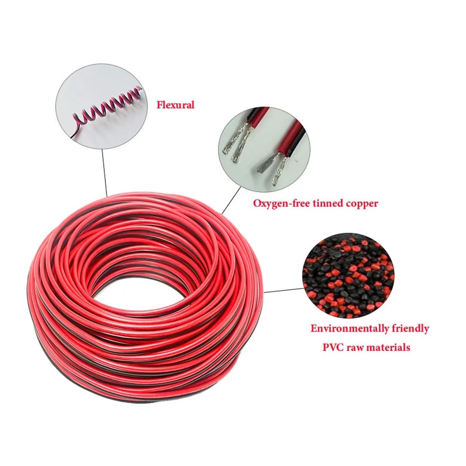 Xuro Cable de extensión de 2 pines rojo y negro de PVC o silicona, calibre 28 AWG, 26 AWG, 24 AWG, 22 AWG, 20 AWG, 18 AWG, 16 AWG, cobre estañado for uso doméstico.(2Pin silicone,10M-32.8FT_16 AWG)