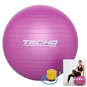 TechoFit 75cm Sitting Yoga Ball Chair – Anti-Burst Swiss Exercise Ball for Office, Pregnancy, Labour, Workout & Yoga – Balance Ball (Purple, 75 cm)