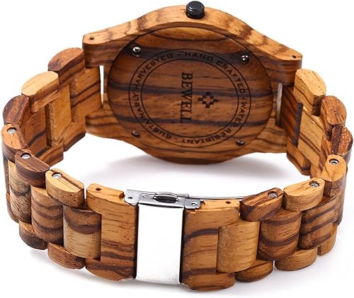 Miniatura 4 de BEWELL ZS-W086B Reloj de madera para hombre, regalos hechos a mano, visualización de fecha, movimiento de cuarzo, analógico, ligero, relojes de