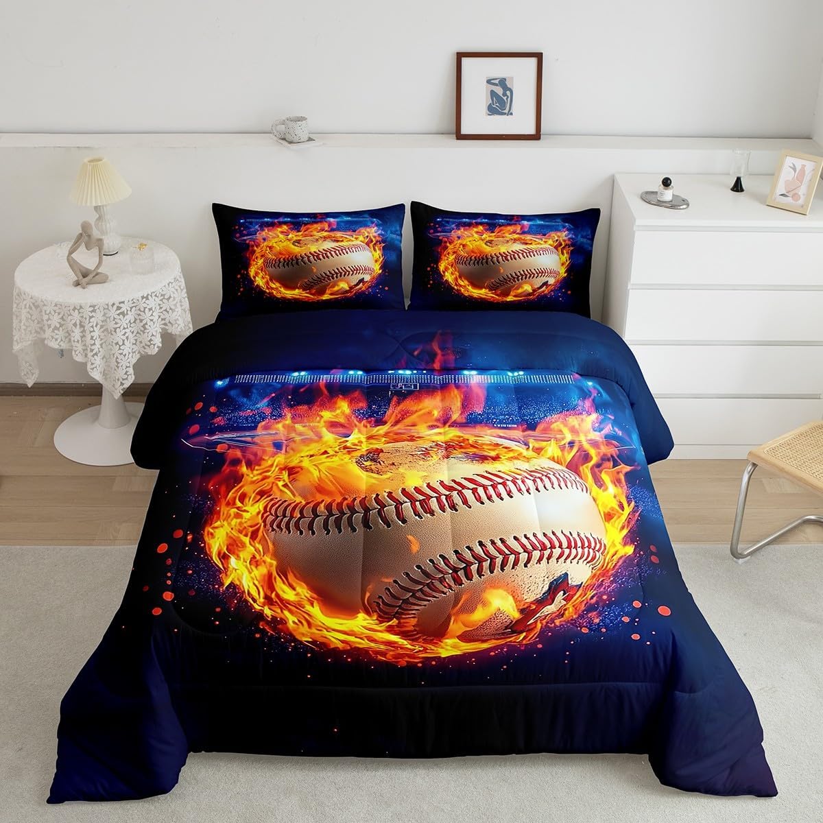 Feelyou Baseball Bedding Set Toddler Size Sports Game Comforter Set for Kids Teens Adults Baseball Gaming Duvet Quilt Gift for Baseball Lover Room Decor 2Pcs with 1 Pillow Case All Season Soft