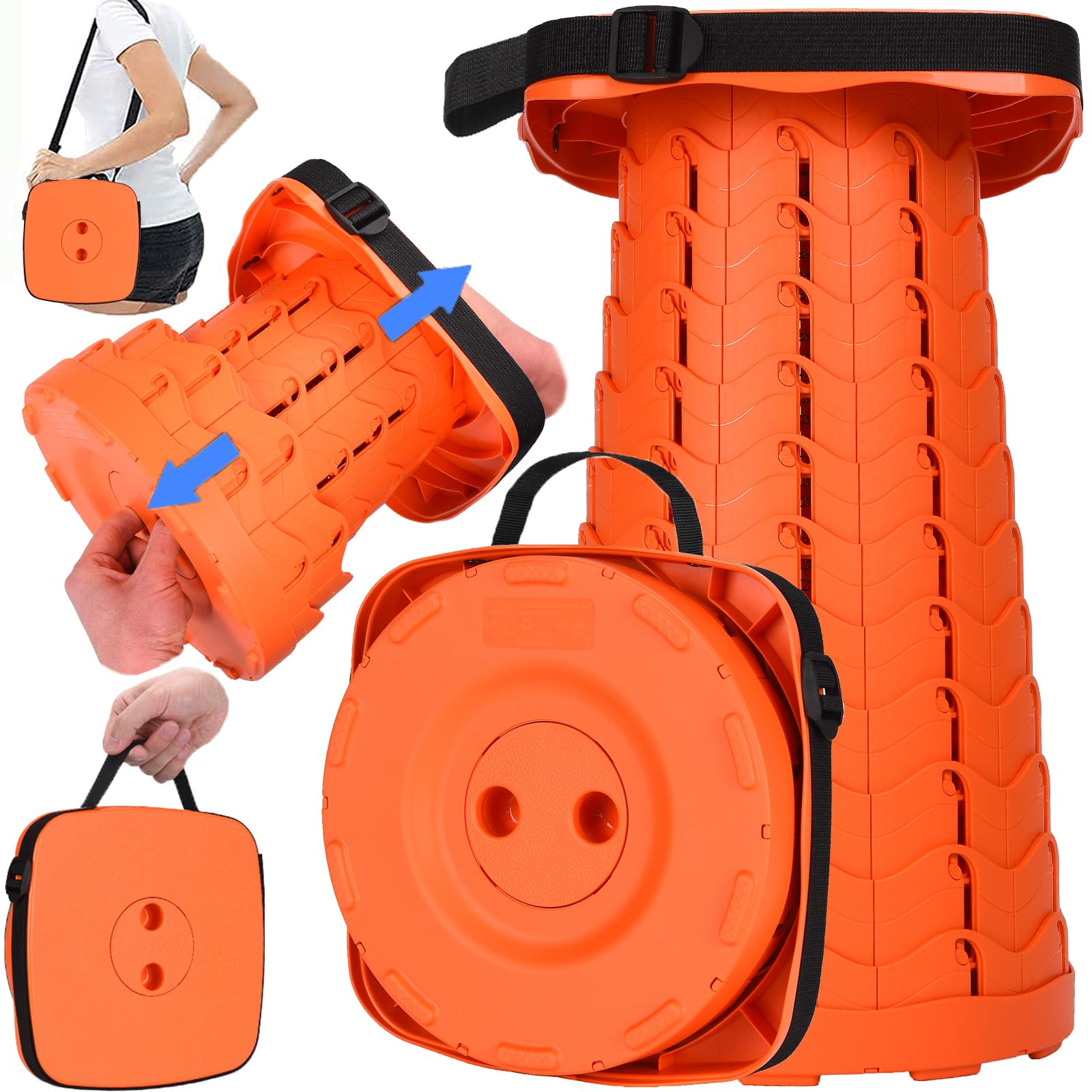 Fishboy Upgraded Square Collapsible Stool, 400lbs Max Weight, Lightweight But Sturdy, Portable Retractable Folding Telescoping Foldable Camping Stool