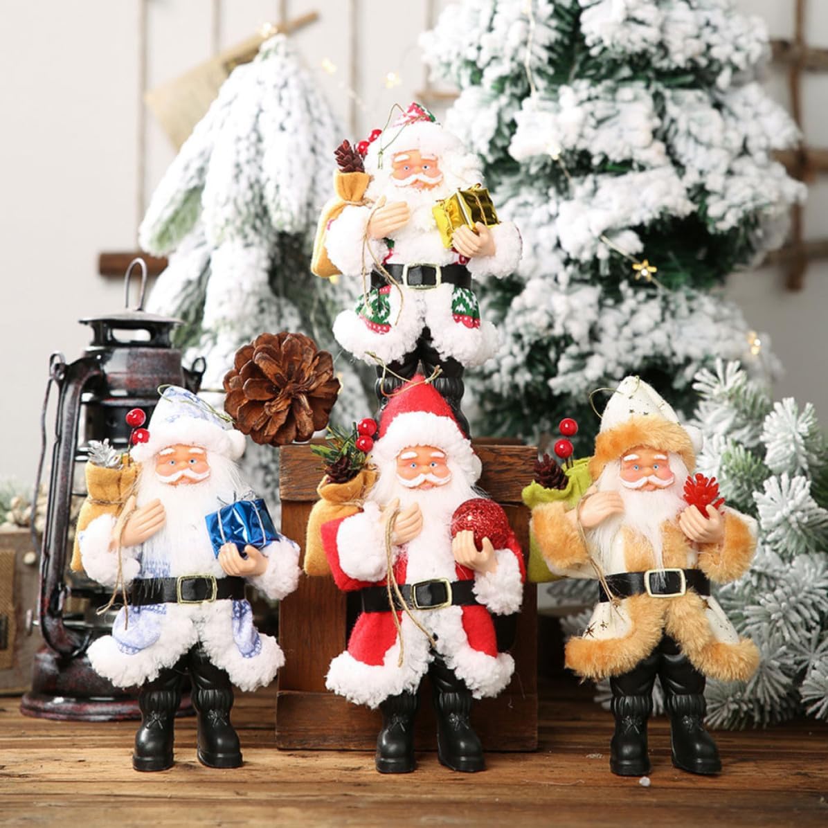 BESTYASH 4pcs Miniature Christmas Santa Claus Figurines Lightweight and Easy to Carry Cloth and Resin Outdoor Ornaments for Holiday Home Decor