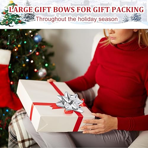 Miniatura 7 de Paquete de 24 lazos de Navidad para envolver regalos, lazos de regalo, varios lazos de Navidad autoadhesivos, lazos de estrella para regalos de