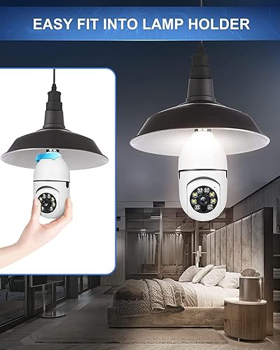 Miniatura 9 de Cámaras de seguridad de bombilla, 2.4 GHz y 5 GHz 1080 p vigilancia inalámbrica Wifi Cámaras interiores 360  Pantilt Panorámica IP toma de luz vino