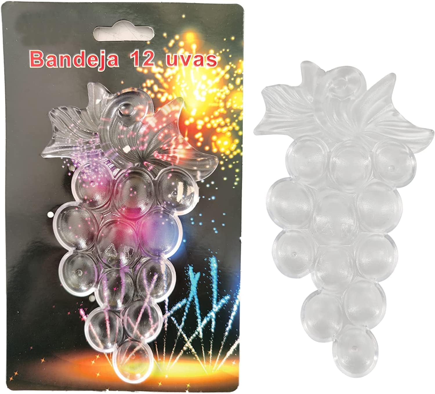 Bandeja 12 Uvas para Nochevieja Fin de Año - Campanadas - Año Nuevo, Bandeja Plástico Reutilizable, Lavable (Pack 12)