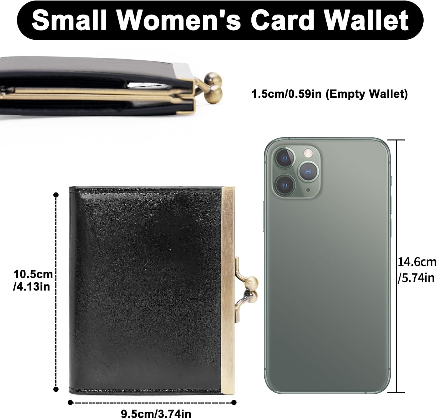 GOIACII Credit Card Holder Vintage Wallet for Women Genuine Leather Ladies Card Cases with Kiss Lock Small Black - Image 3