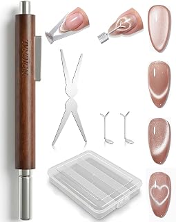 4-Piece Cat Eye Magnet Set with Case, 4-in-1 Magnetic Pen, Heart-Shaped & French-Shaped Magnet for Nail Art, Multi-Effect Magnets for Cat Eye Gel Polish, Home DIY, Wood