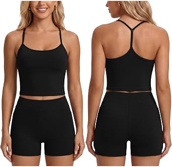 IMEKIS Workout Sets for Women 2 Piece Padded Tank Top and Seamless High Waisted Biker Shorts Gym Yoga Matching Outfit