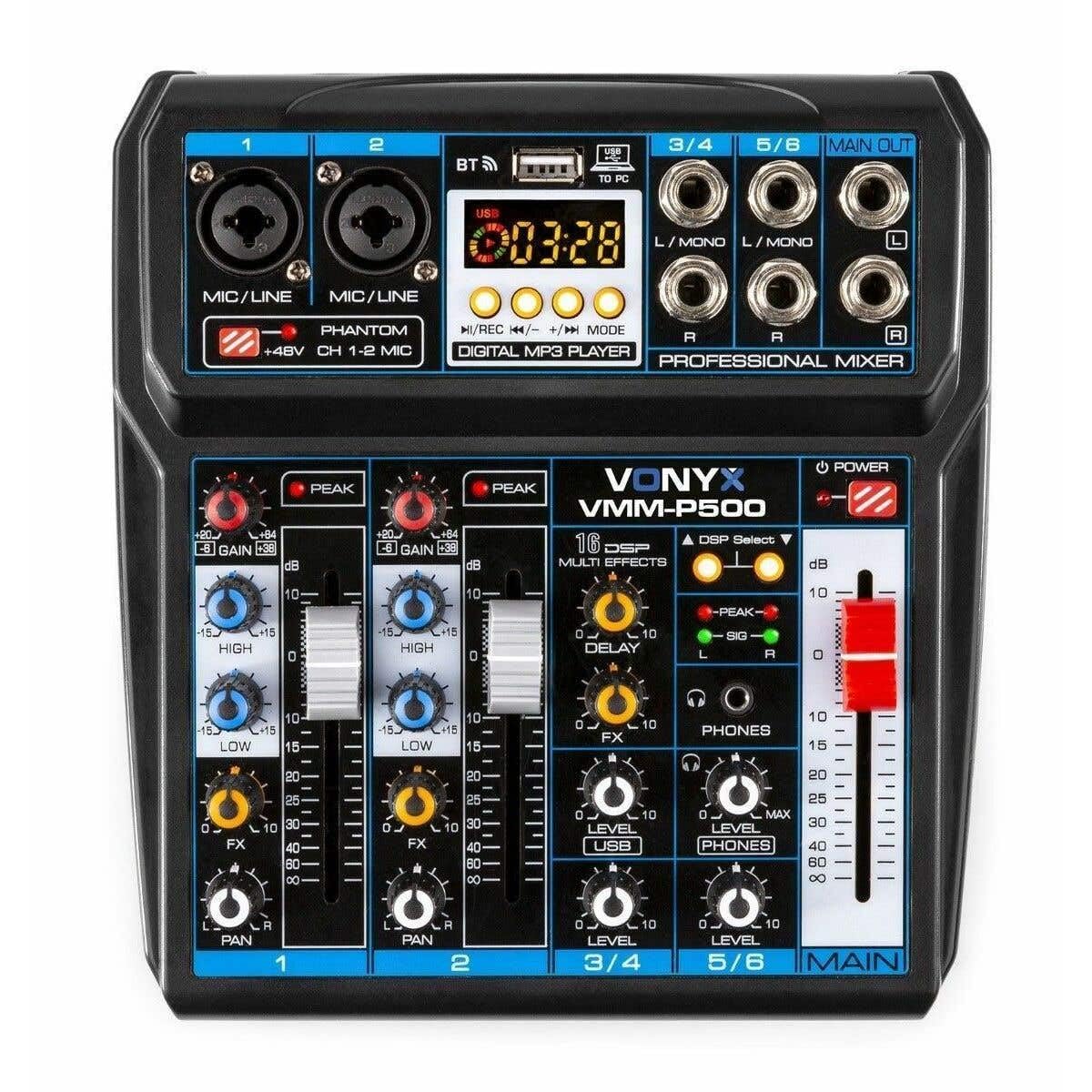 Vonyx Podcast-Starterkit mit USB-Mischpult mit Bluetooth, CMS400B Studiomikrofon, verstellbarem Mikrofonarm und Shockmount.