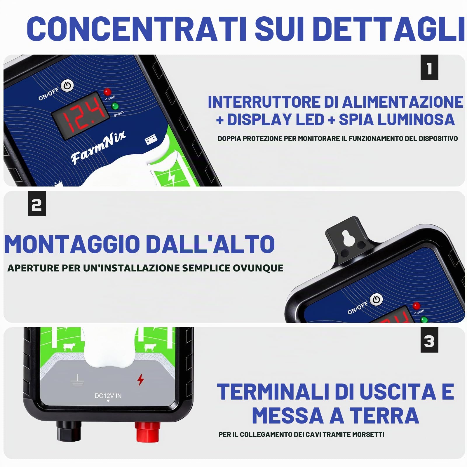 Recinzione da 230 V, con modalità on/off, 4,0 J per recinzioni elettriche da 24 KM, per la protezione di animali da fattoria, animali domestici, pollame, salici domestici, giardini