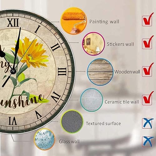 Miniatura 7 de Reloj redondo de madera con texto en inglés "You are My Sunshine" con números romanos, funciona con pilas, silencioso, sin tictac, para sala de