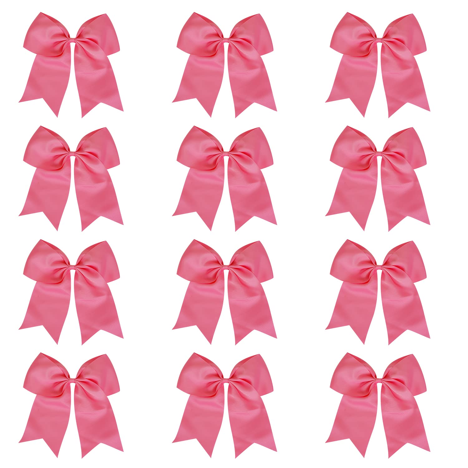 UYOF 12 Pcs 8'' Large Cheer Bows For Girls With Elastic Band Hand-Made Hair Accessories Cheerleaders Teen Girls College Sports Hot Pink