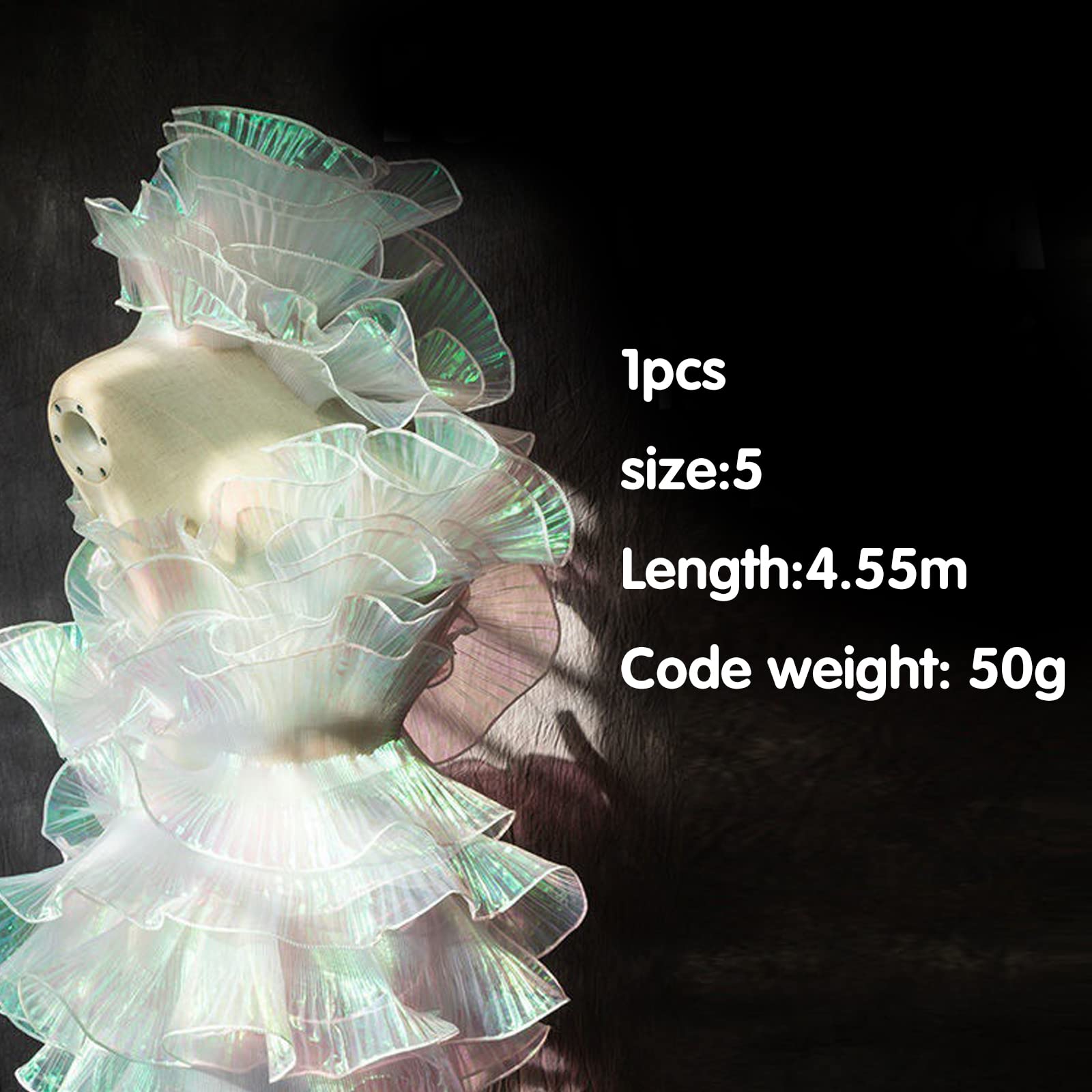 OIIKI Bordures En Dentelle Plissée De 4,6 M - Tissu Organza à Volants En Mousseline De Soie - Bordure En Dentelle Pour Couture, Robe, Sac, Costume, Décoration, Travaux Manuels - Blanc