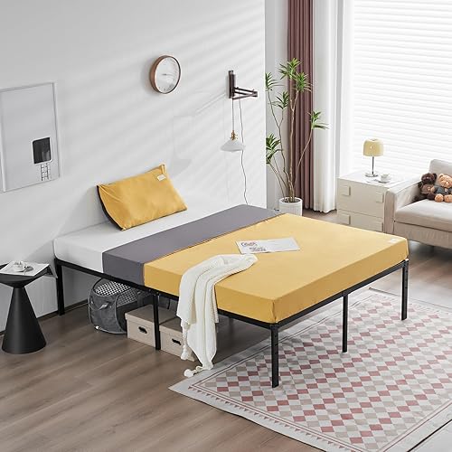 Miniatura 9 de Base de cama de metal, marco de cama de plataforma de metal simple, espacio de almacenamiento debajo de la cama, marco de cama resistente, marco de