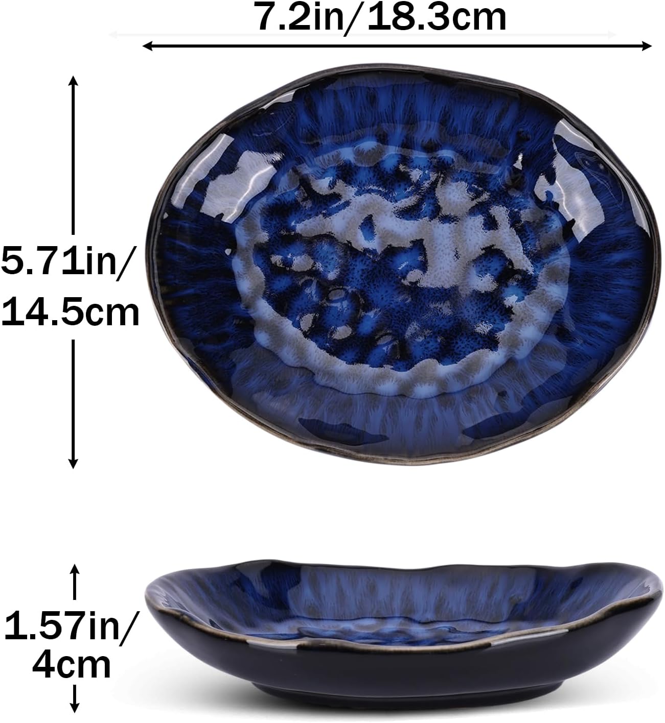 7.2" Blue Ceramic Small Decorative Bowl, Unique Handmade Blue Japanese Style Fruit Dish, Entryway Catchall for Home Decor, Candy Dish for Coffee Table, Berry Bowl for Trinkets