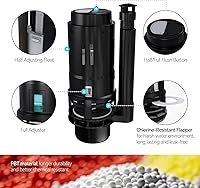 Vista 8 de R&T Válvula de descarga doble de 2 pulgadas con botón superior Kit de reparación de inodoro Tanque interior Kit de repuesto de válvula de descarga