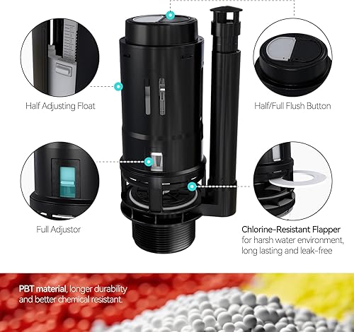 Miniatura 5 de R&T Válvula de descarga doble de 3 pulgadas con botón superior Kit de reparación de inodoro Tanque interior Kit de repuesto de válvula de descarga