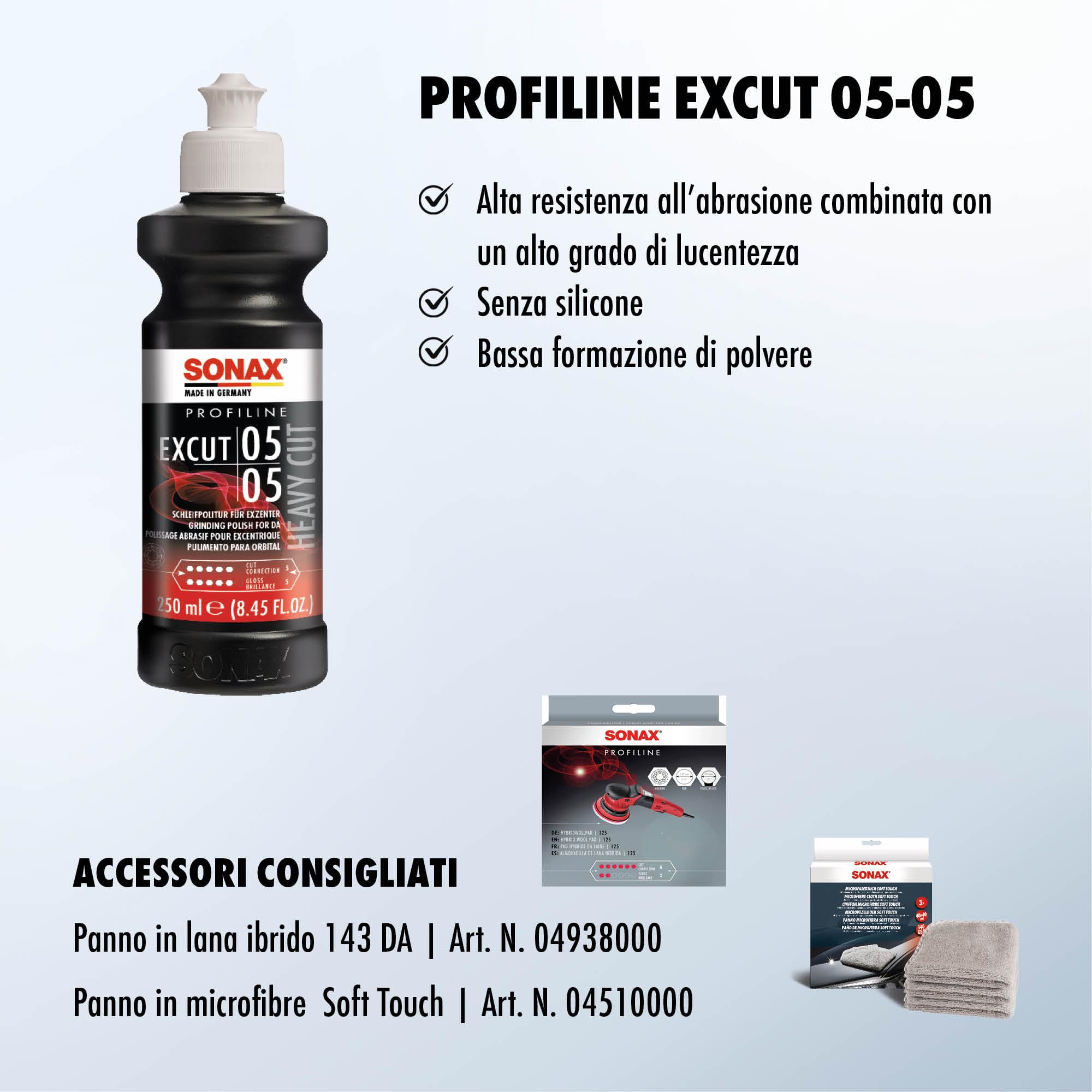 SONAX PROFILINE ExCut 05-05 (250 ml) pasta abrasiva per vernice auto. Rimuove graffi e imperfezioni. Alta lucentezza, senza silicone | Art. 02451410