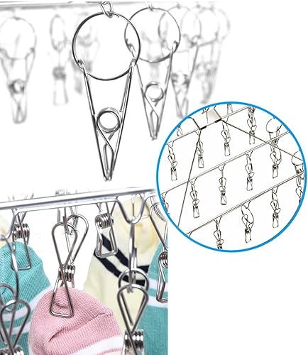 Miniatura 3 de Tensky Soporte de secado colgante de clip y goteo para ropa interior y calcetines con 30 pinzas fuertes de acero inoxidable resistente al viento,