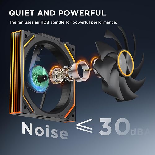 TZMRIT Interstellar-V2SE-Ultra 120mm PC Fan, ARGB PWM 2000RPM / 55CFM Airflow, Forward and Reverse Blade Design, Precision HDB Bearing, High Performance Unit PC Fan, Modular Daisy Chain (BKRF) - 5