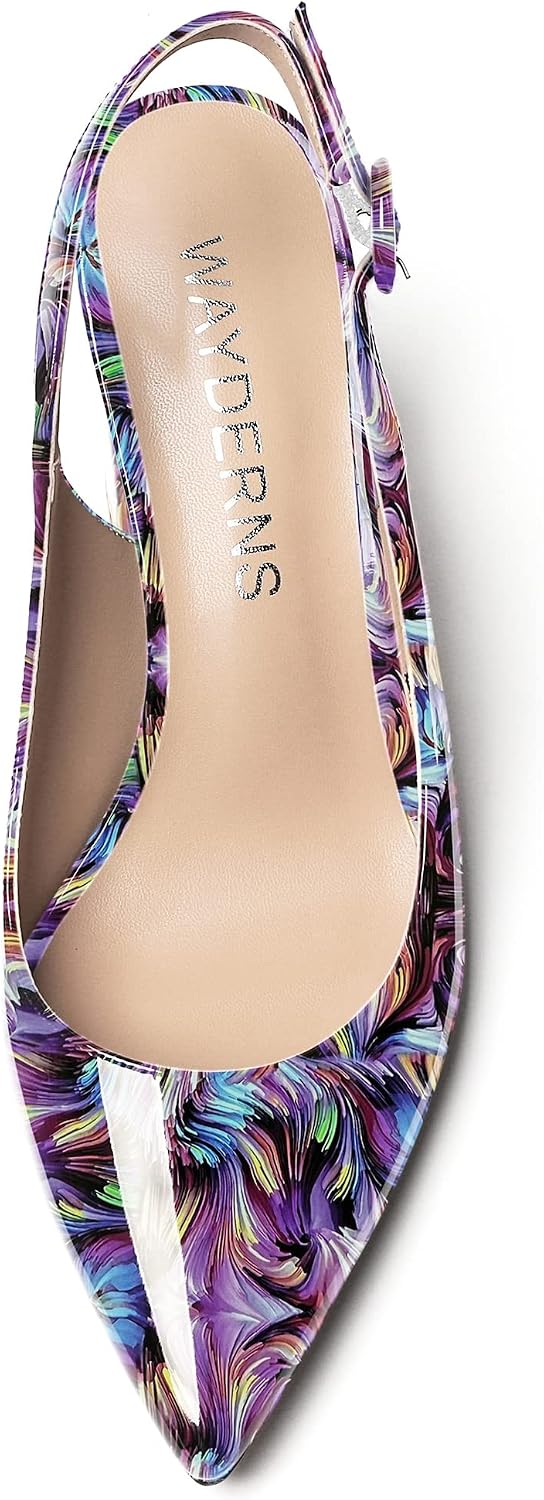WAYDERNS Women's Patent Pointed Toe Slingback Pumps - 2.5 Inch Stiletto Heel Buckle Dress Shoes