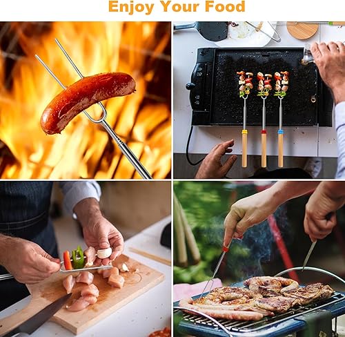Vista 13 de 10 palitos para asar malvaviscos para hoguera de 32 pulgadas de largo, juego de pinchos para hogueras, palos para hogueras, palos telescópicos