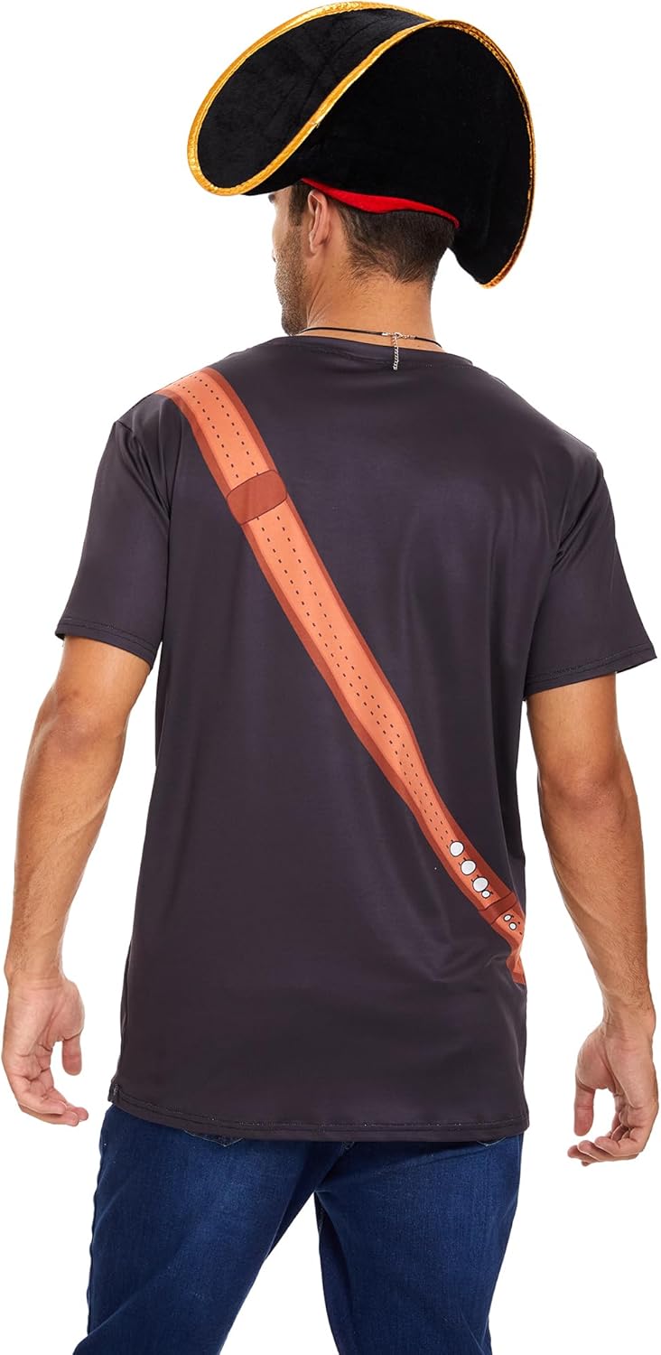 Ibeauti Pirate Costume Mens Priate T-shirt Skull Hat Eye Patch Coin Necklace Funny Pirate Accessories Set for Halloween - Image 2