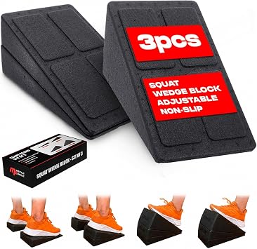 Squat Wedge Block 3 PCS Set, 4 Adjustable Angles 8.534 Heel Elevated Slant Board for Deep Squats, ATG Training, Calf Stretching, Ankle Mobility & Knee Pain Relief