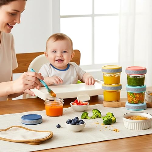 Miniatura 3 de Tronco Tarros de vidrio para almacenamiento de alimentos con tapas (4 onzas, paquete de 8) Alimentos para bebés, leche materna, aperitivos, puré