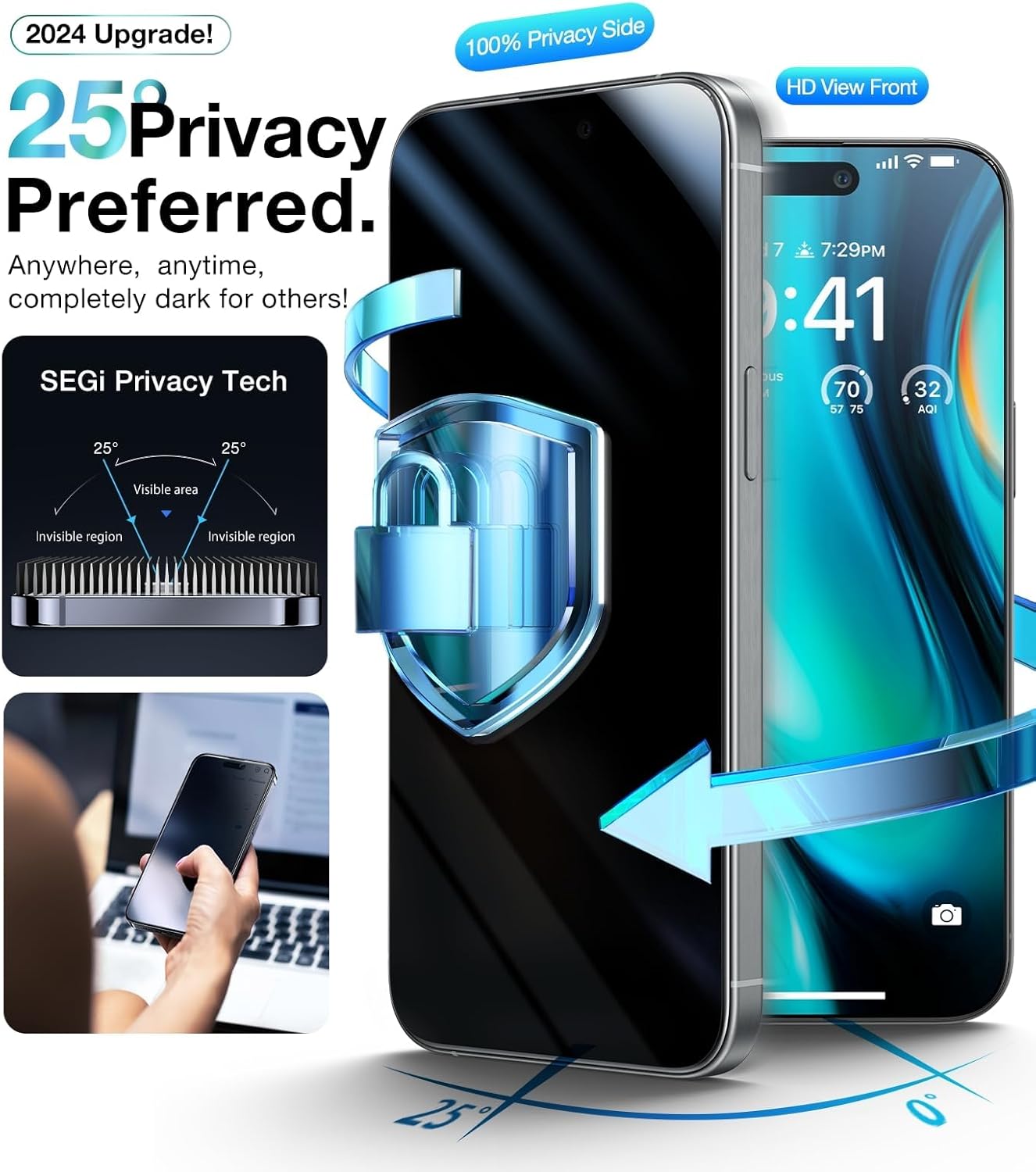 UltraGlass Top 9H+ Glass for iPhone 15 Pro Max [Full Coverage & Longest Durable], Military Grade Shatterproof