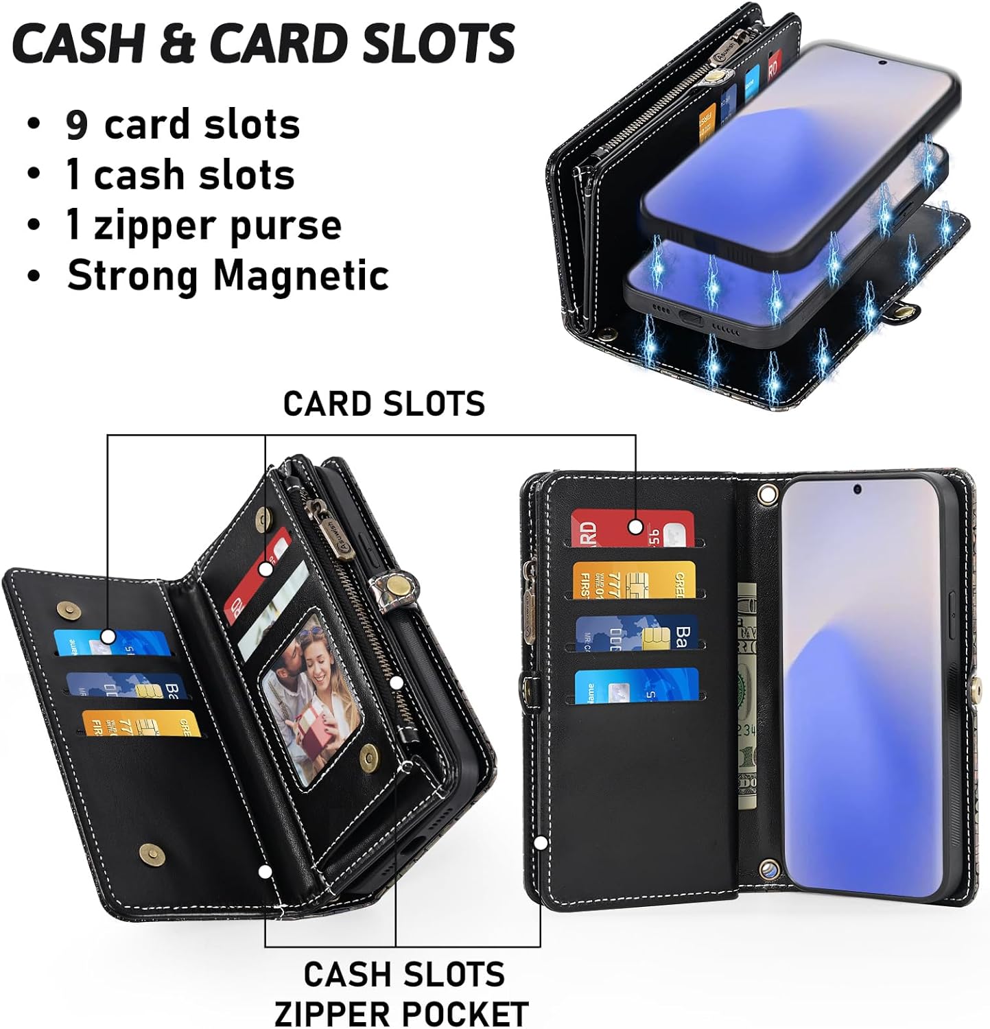 Asuwish Phone Case for Samsung Galaxy Note 20 5G Zipper Wallet Detachable Cover with Screen Protector and Card Holder Slot Wrist Strap Cell Accessories Note20 Notes 20s Twenty Not S20 Women Men Black