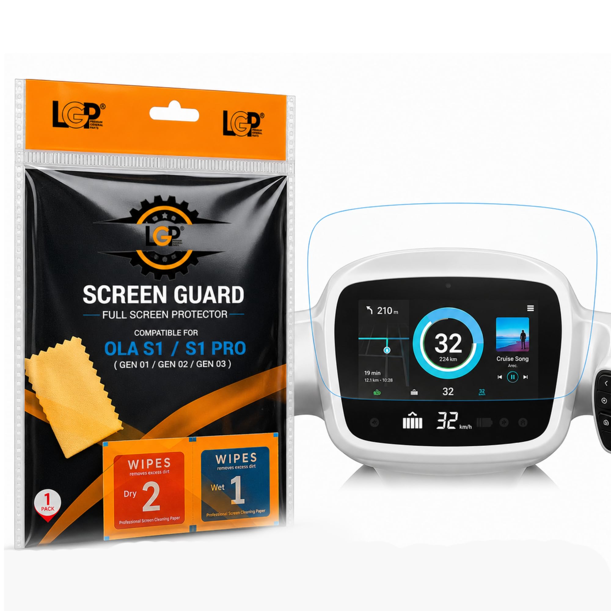 LGP OLA Screen Guard Full Screen Protector Compatible with OLA S1 & S1 Pro Gen 1/2/3 Electric Scooter/Bike | Scratch Proof 9H Hardness Tempered Glass | 3 Layers | Bubble Free HD Clear | Easy Install Kit Pack of 1-image-2