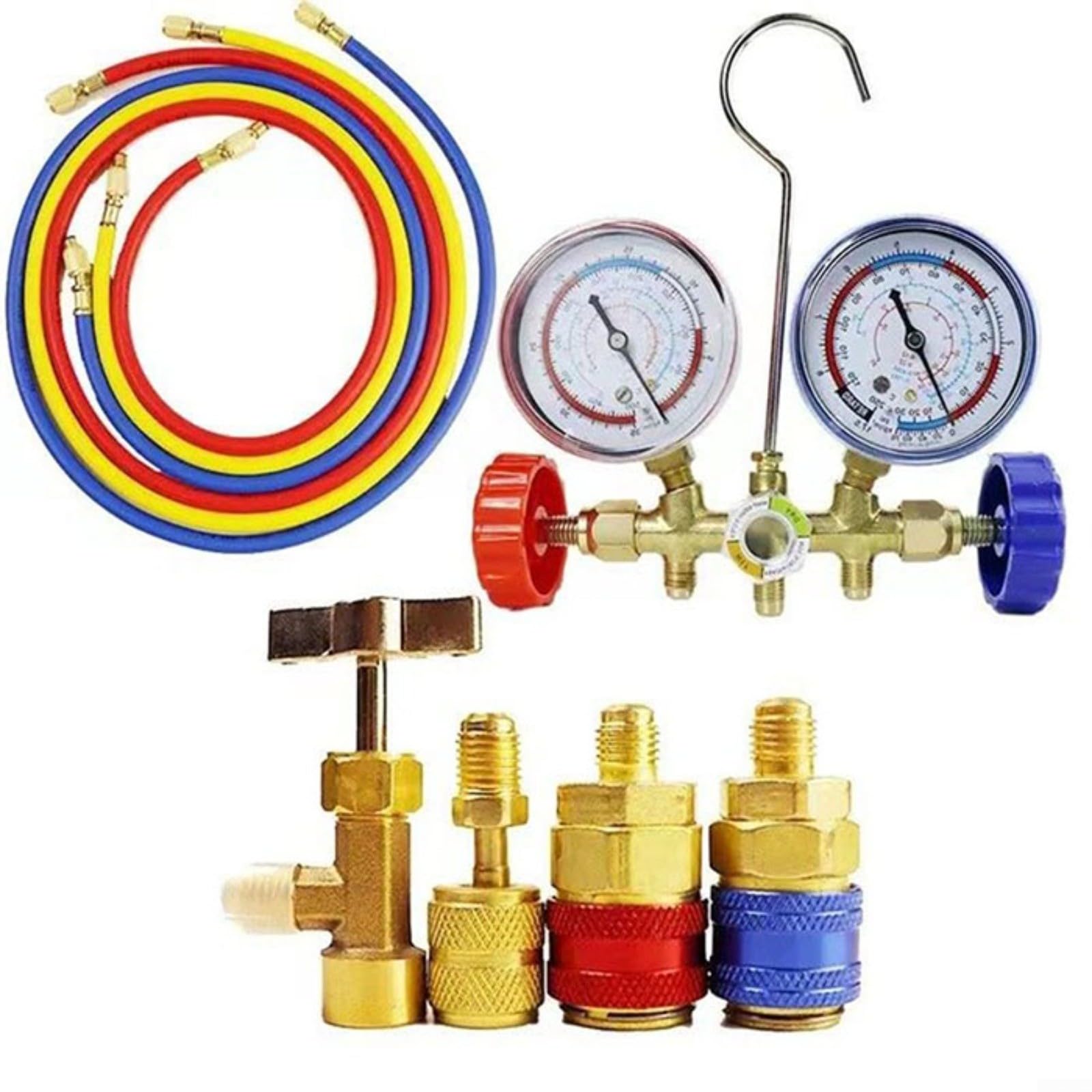 Manometer Set für R410A R404A R134a, Klimaanlage Wartungswerkzeug mit 3 Schläuchen, Messbereich -20°C bis 60°C, 500PSI(C)